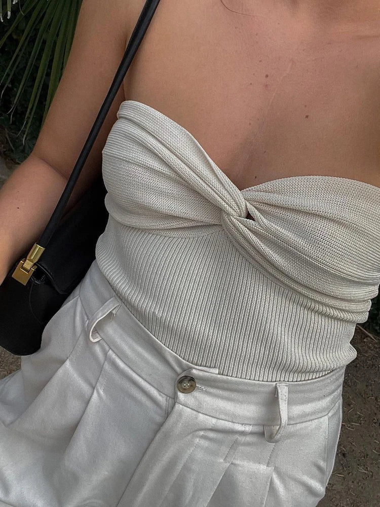 jinran Knit Tube Tops Women White Strapless Corset Tops Summer Basic Backless Off Shoulder Crop Top Bustier Casual Streetwear