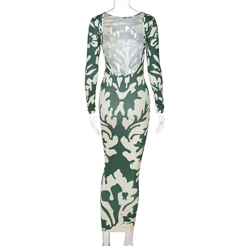 jinran Long Sleeve Backless Sexy Camouflage Dress Summer Women Fashion Streetwear Outfit Print Club Clothing