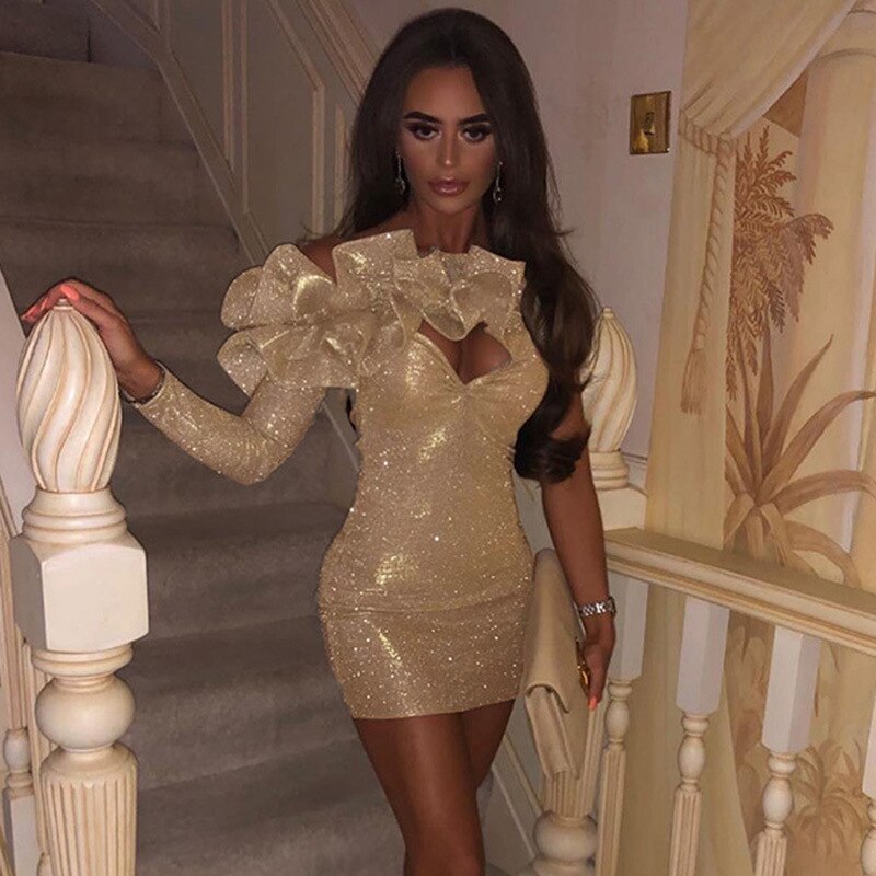 jinran Summer Bling Glitter Sequins Ruffle Sexy Y2K Clothes Sleeveless Backless Bodycon Mini Dresses For Women 2022 Club Party