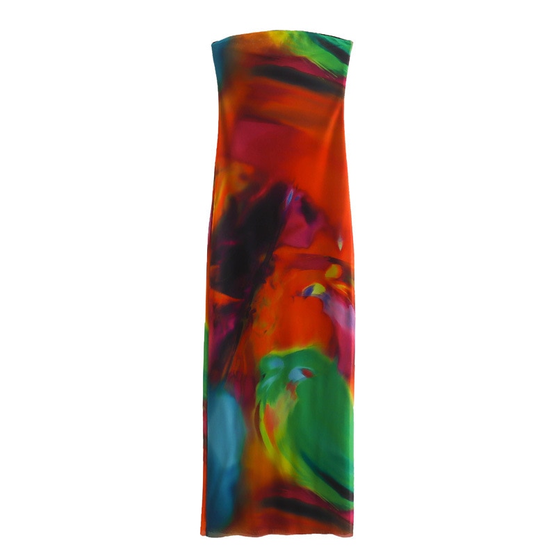 jinran Sexy Strapless Women Summer Dress 2023 Y2K Fashion Printed Slim Maxi Beach Dress Elegant Mesh Sleeveless Vacation Party Outfis