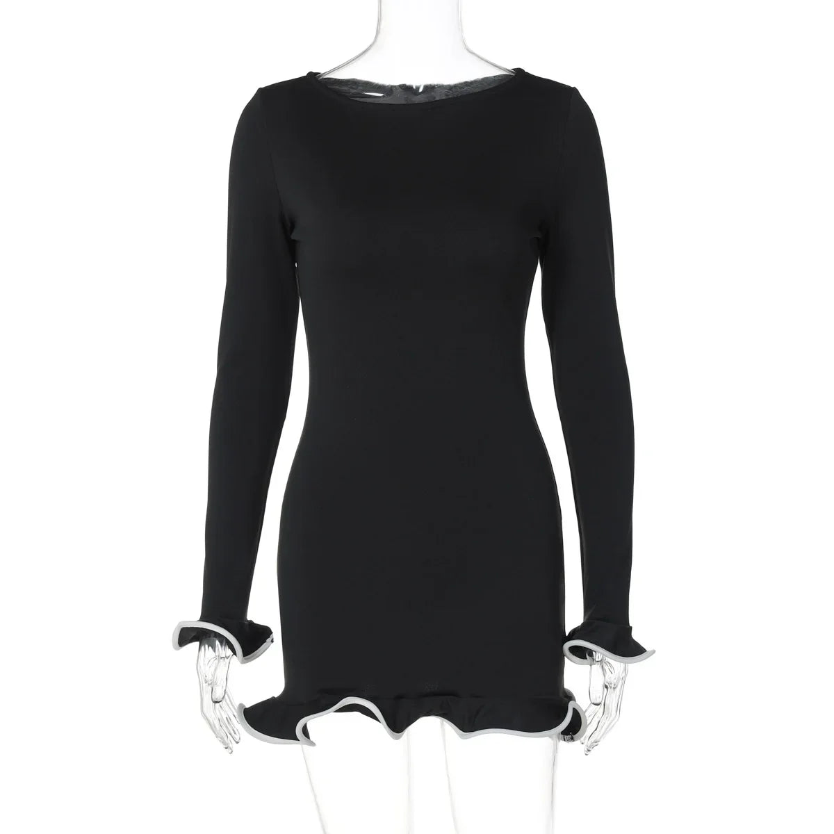 jinran 2024 Autumn Mini Dress for Women Long Sleeve Ruffles Patchwork Slim Sexy shorts Dress Elegant Female Party Dress