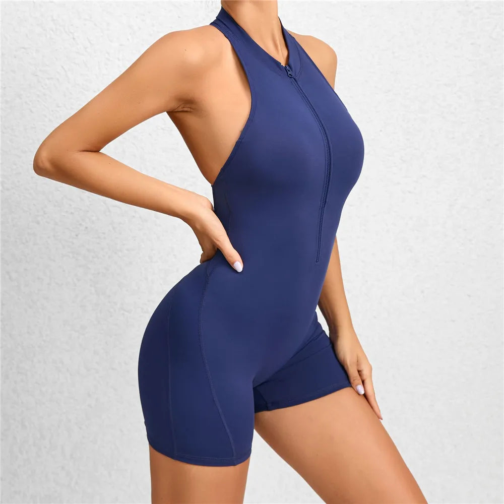 jinran 2024 Zipper Women Tracksuit Pad Yoga Set One Piece Jumpsuit Workout Scrunch Legging Rompers Sport Gym Active Suit Exercise Wear