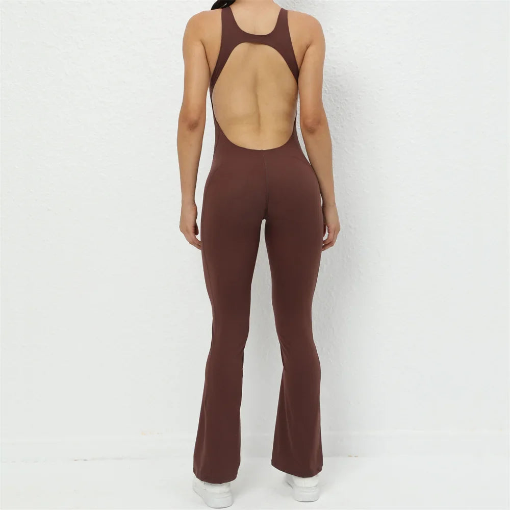 jinran 2024 Mini Flare Women Tracksuit Pad Yoga Set One Piece Jumpsuit Workout Legging Rompers Sport Gym Exercise Wear Active Suit
