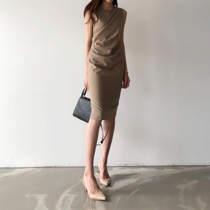 jinran Elegant Women Office Dress New Summer Sleeveless Bodycon Dresses Retro Women Midi Solid Black Long Robe Vestidos Mujer