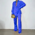 jinran Elegant Summer Stripes Shirt Pants Set Women Loose Long Sleeve Blouses Matching Wide Trousers Suit 2024 Casual 2 Piece Pant Set