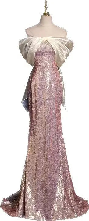 jinran 2024 Elegant Sweet Evening Dress Strapless Pink Sequin Off The Shoulder Party Dress Plus Size Custome Made Vestido De Novia