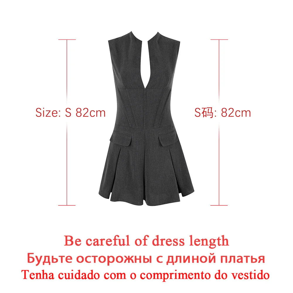 jinran Suninheart Autumn Women Office Lady Blazer Dress Sleeveless 2024 Casual Fashion A Line Dress with Pocket Gray Women's Clothing