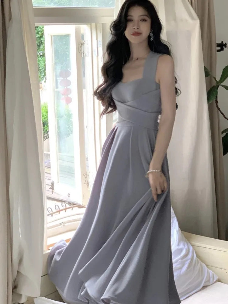 jinran Korean Elegant Lace Up Evening Party Midi Dress Summer New Women Fashion Slim A-Line Vestidos Female Casual One-piece Clothes
