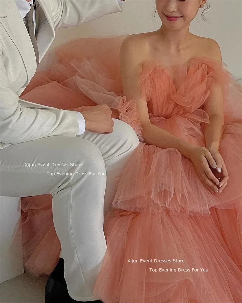 jinran Tulle Elegant Wedding Dresses Sleeveless For Korean Bridal Gowns Formal Photo Shoot Tiered Princess Party Dresses 2024