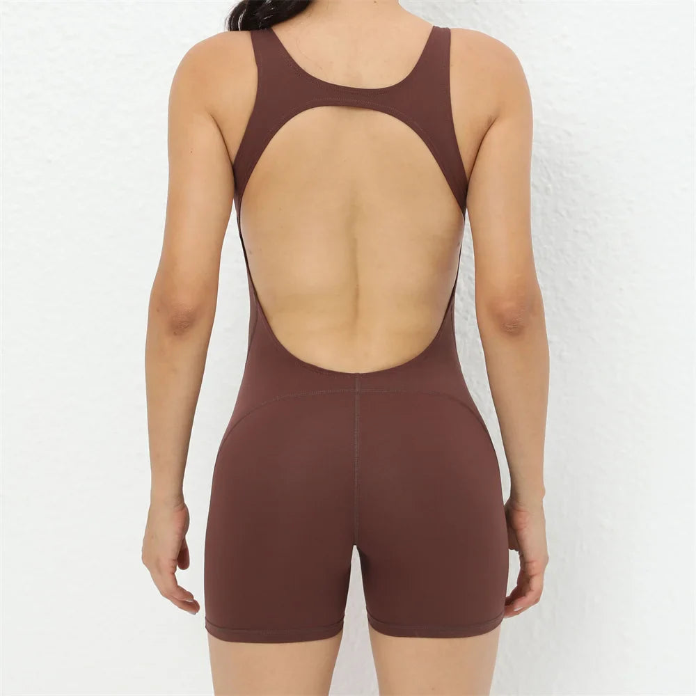 jinran 2024 Mini Flare Women Tracksuit Pad Yoga Set One Piece Jumpsuit Workout Legging Rompers Sport Gym Exercise Wear Active Suit