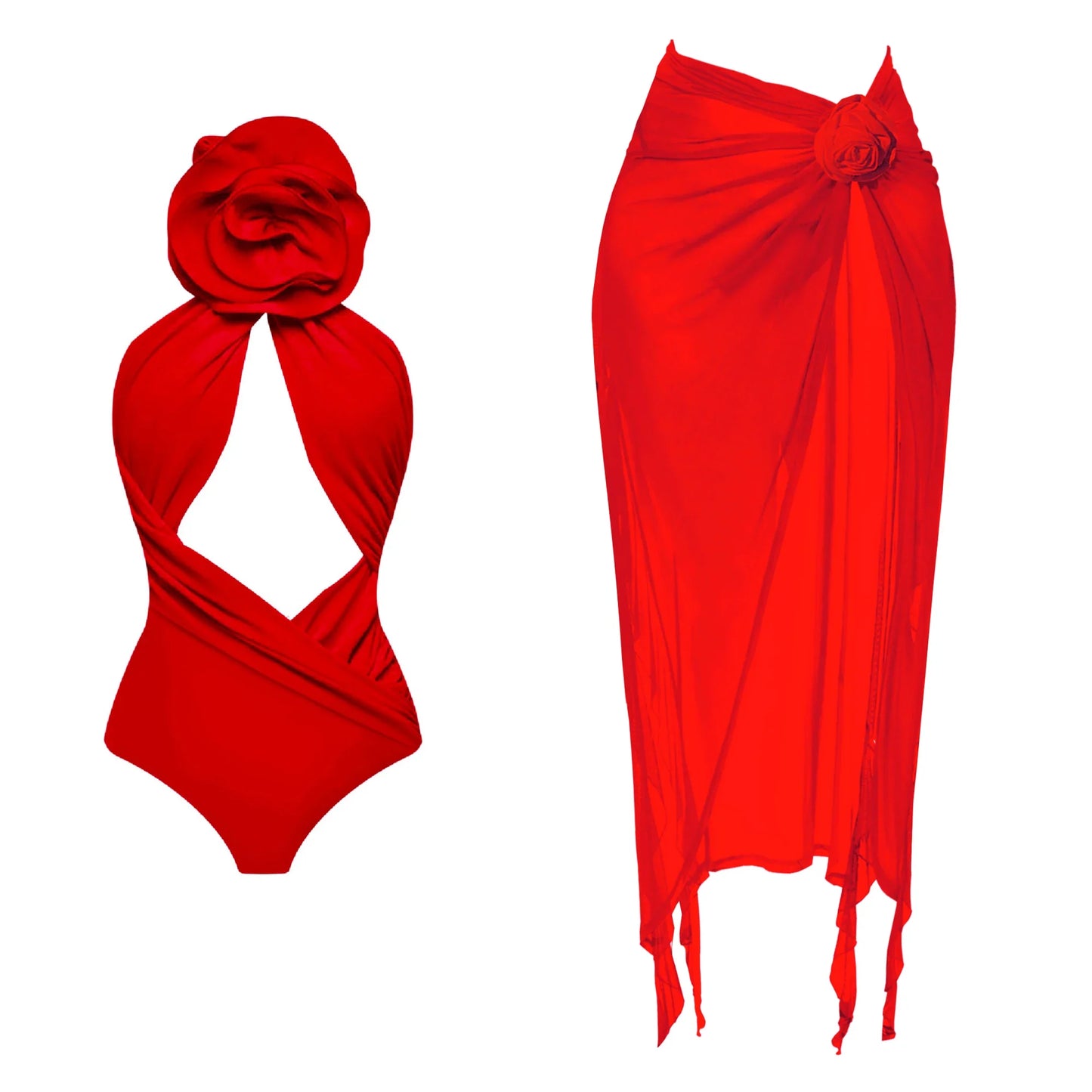 jinran 2024 New 3D Flower One Shoulder One Piece Swimsuit For Women Swimwear with Skirt Bathing Suit Monokini Beach Bodysuit Beach Wear