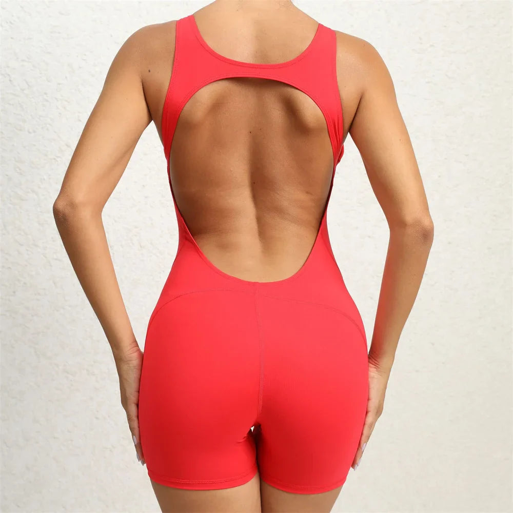 jinran 2024 Mini Flare Women Tracksuit Pad Yoga Set One Piece Jumpsuit Workout Legging Rompers Sport Gym Exercise Wear Active Suit