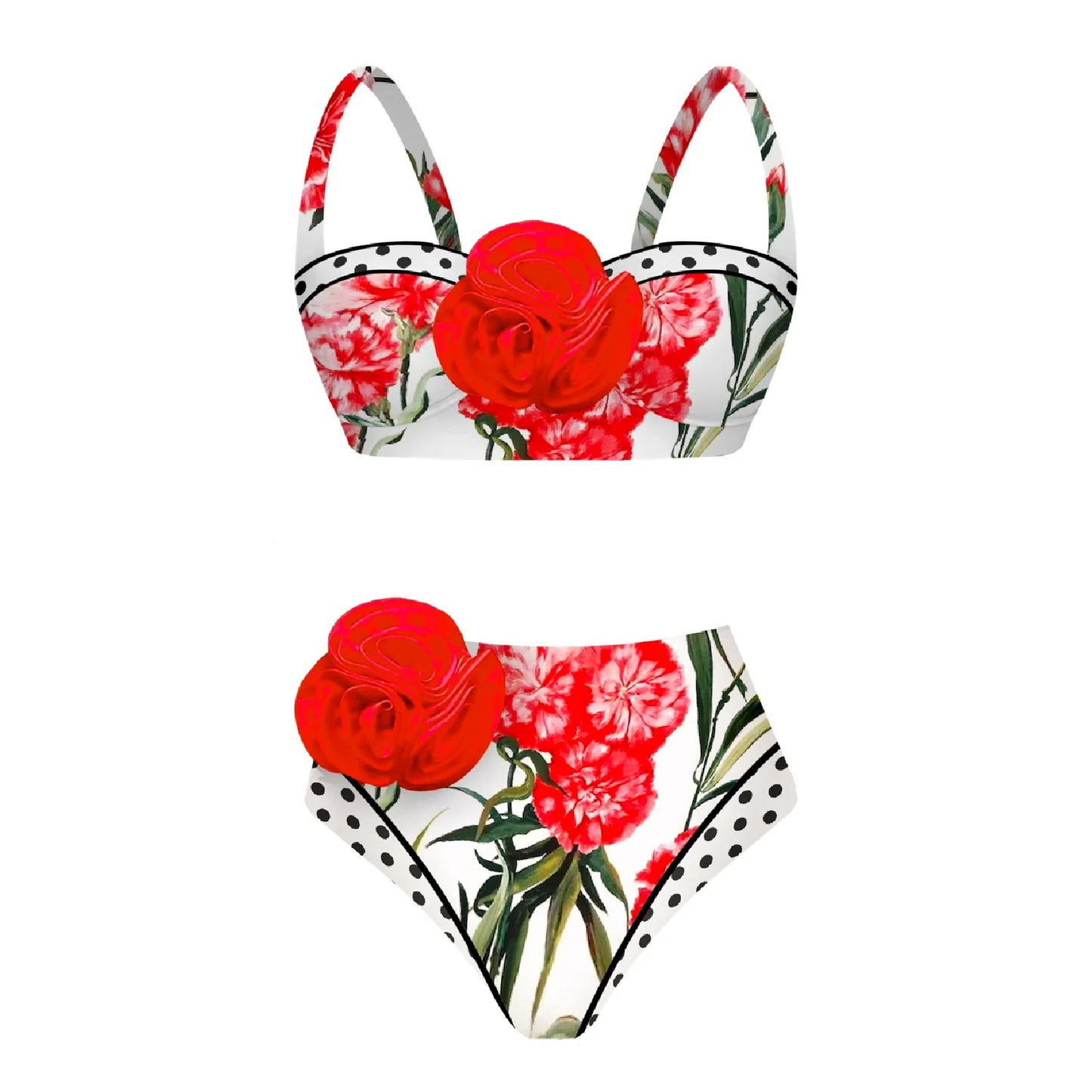 jinran 2024 3D Flower Bikini Underwire Swimsuit High Waist Swimwear for Women Push Up Two Piece Bathing Suits Summer Female