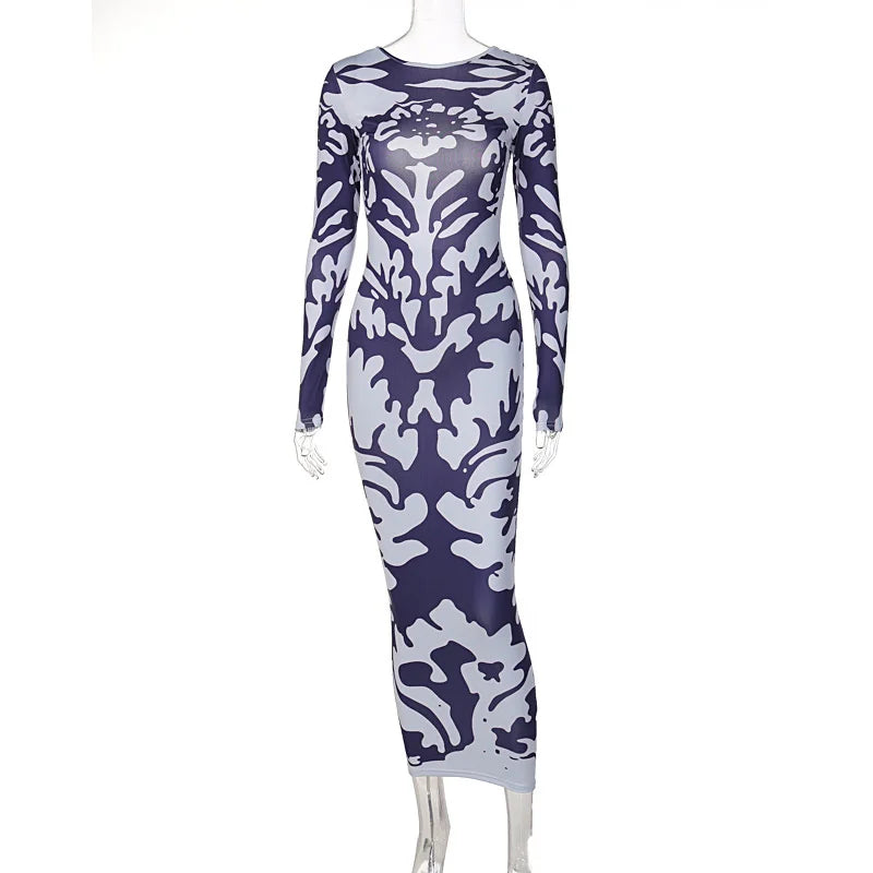 jinran Long Sleeve Backless Sexy Camouflage Dress Summer Women Fashion Streetwear Outfit Print Club Clothing