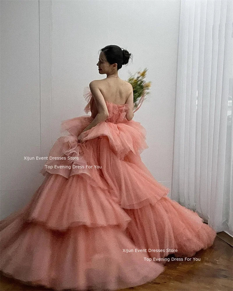 jinran Tulle Elegant Wedding Dresses Sleeveless For Korean Bridal Gowns Formal Photo Shoot Tiered Princess Party Dresses 2024