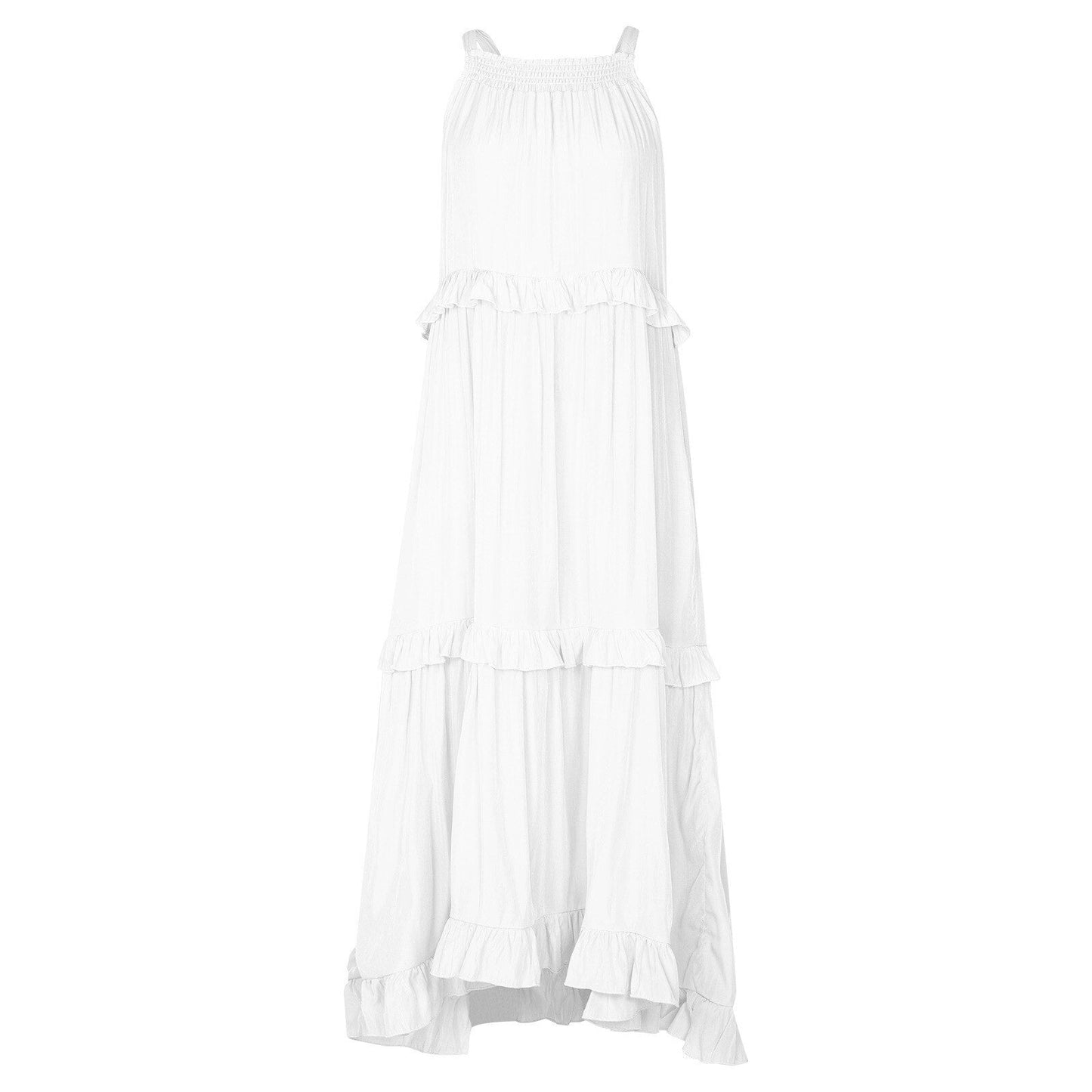 jinran Ruffles Navy Blue A-line Loose Casual Maxi Long Summer Women Dress Halter Sleeveless Robe Party Vestidos