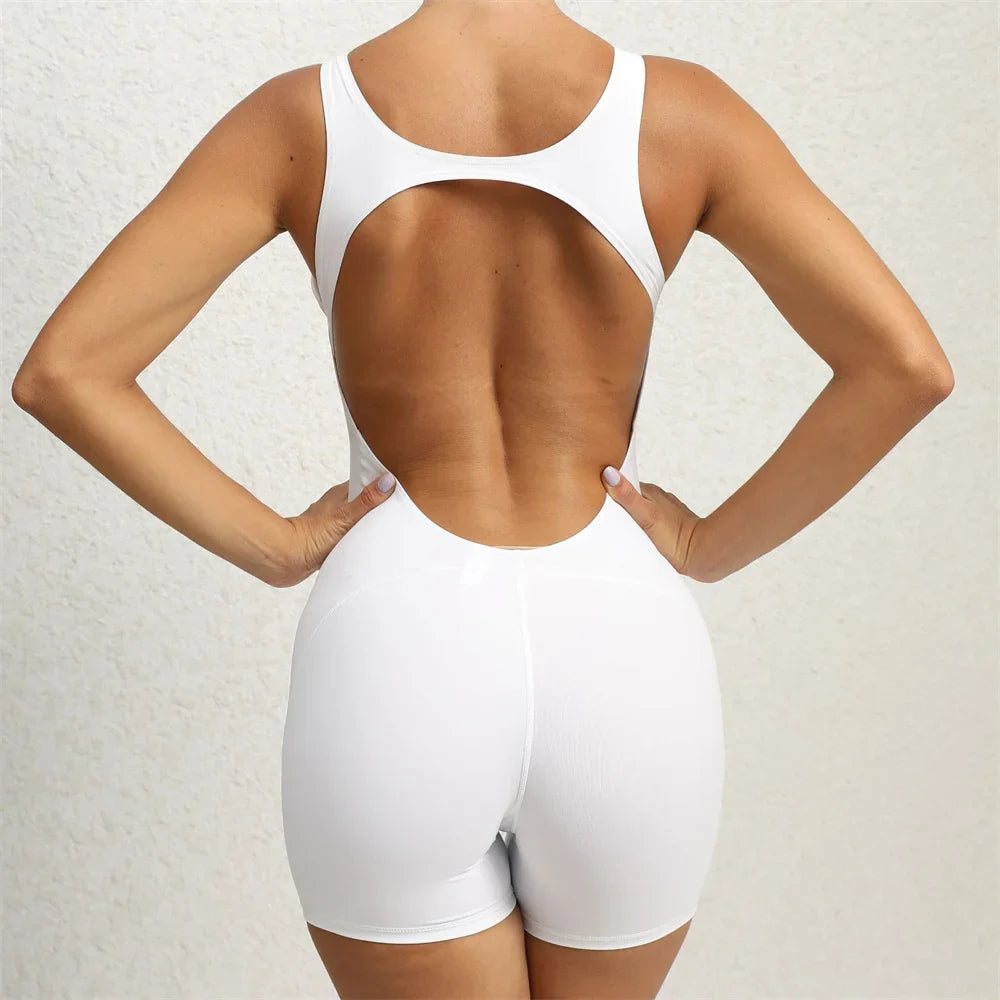 jinran 2024 Mini Flare Women Tracksuit Pad Yoga Set One Piece Jumpsuit Workout Legging Rompers Sport Gym Exercise Wear Active Suit
