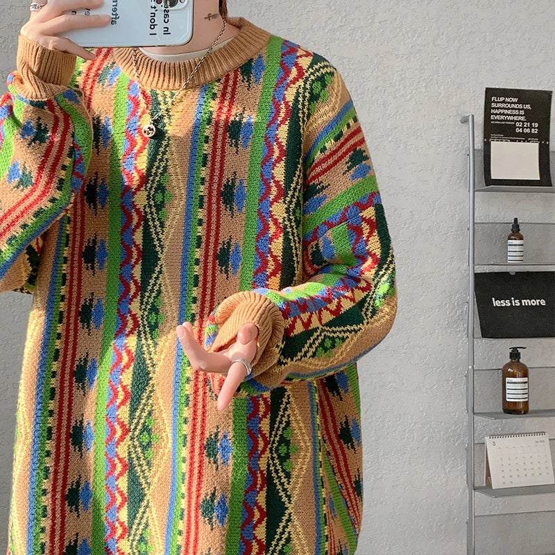 Winter Vintage Sweater Striped Sweaters Hip Hop Y2k Streetwear Korean Fashions Oversized Pullovers Harajuku Luxury Designer Sweater