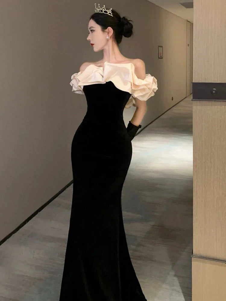 jinran Evening Dress Women's 2024 New Birthday Annual Meeting Host off-Shoulder Vocal Music Art Test Performance