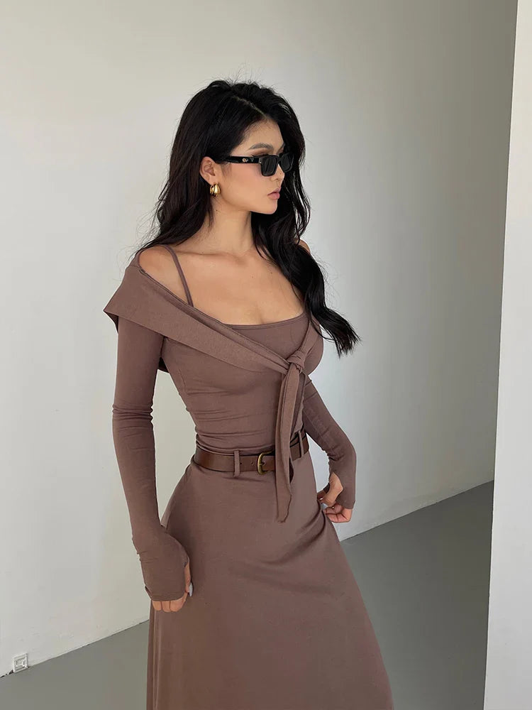 jinran Hooded Camisole Knitted Dress Elegant For Women Autumn New High Waisted Slim Belt Fashion Robe Korean Women Top 0PPB