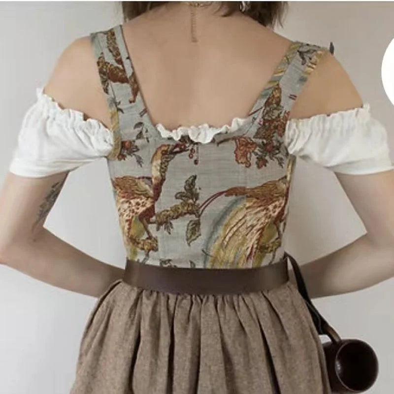jinran Floral Beach Party Sexy Bustiers Crop Women Backless Bandage French Vintage Halter Top Korean Fashion Boho Lace with Corset 2024