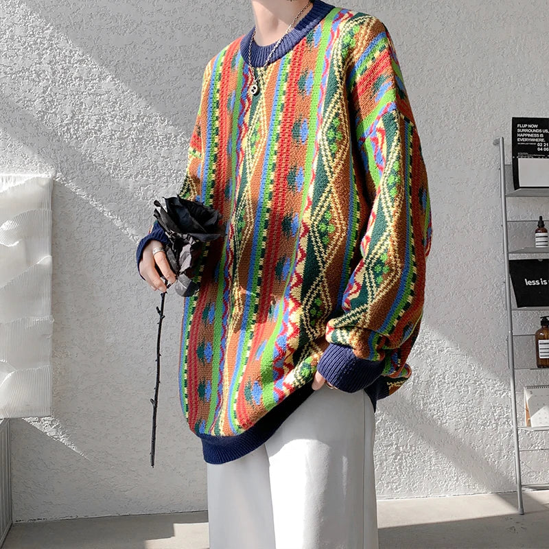 Winter Vintage Sweater Striped Sweaters Hip Hop Y2k Streetwear Korean Fashions Oversized Pullovers Harajuku Luxury Designer Sweater
