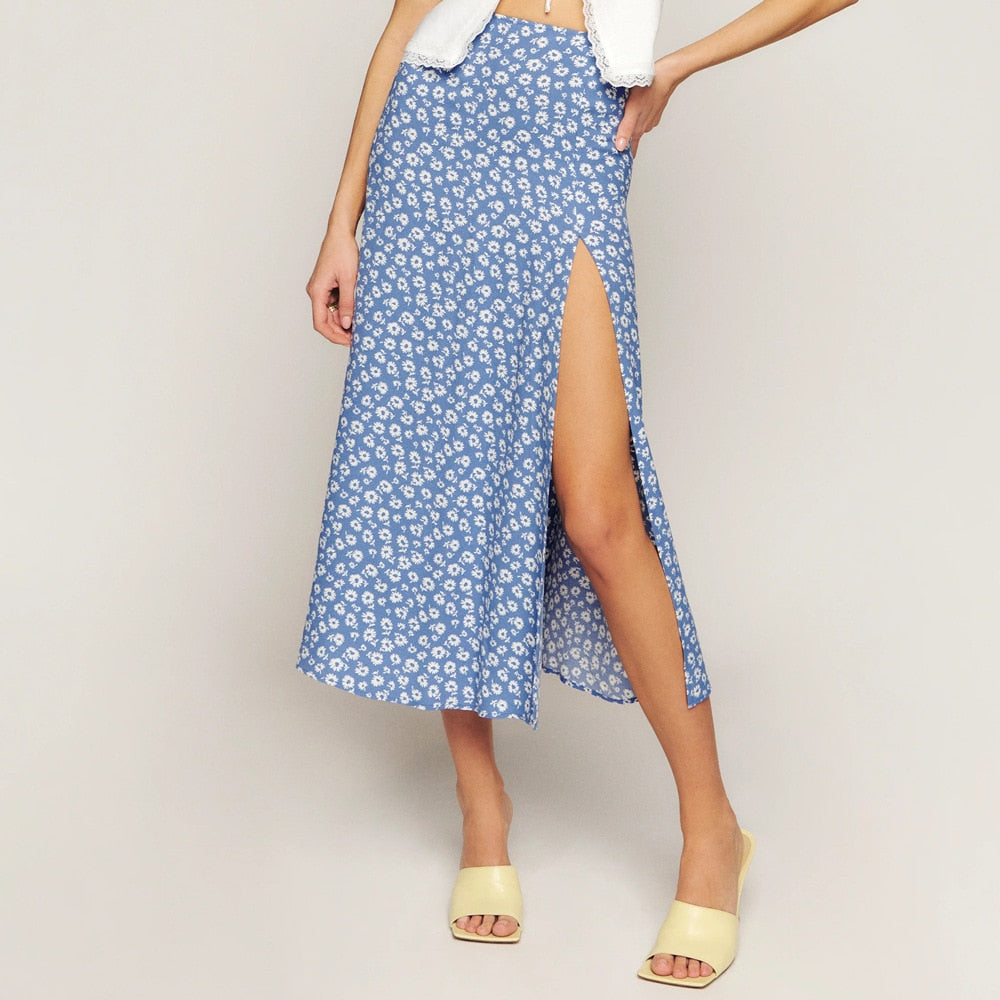 jinran Women Skirt Harajuku leopard flower printed package hip tall waist elastic Summer style mild calf a-line skirts Women XSK8110
