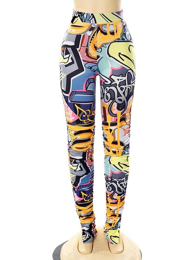 jinran Summer Women Casual Y2K Clothes Tie Dye Print Ruched Side Slit High Waist Pants Graphic Aesthetic Hip Pop Drop Shipping