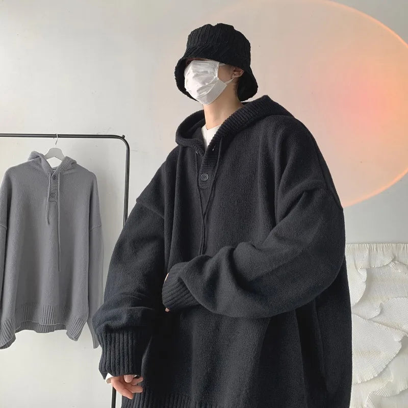 Men Pullover Hoodie Korean Style Classic Solid Color Casual Hoodies Oversized Loose Hooded Knitwear Mens Knitted Pullovers
