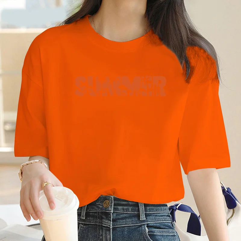 jinran Vintage Medieval letter-Print T-shirt Street Y2K2024 Shin-Harajuku Loose fitting fashion short-sleeved top T-shirt for women