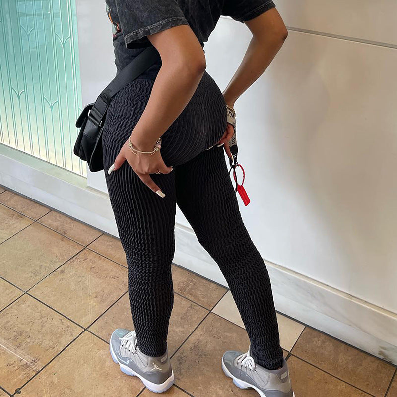 jinran Solid High Waist Shirred Pants Fitness Scrunch Trousers Push Up Work Out Gym Clothes 2022 Summer Women Wholesale