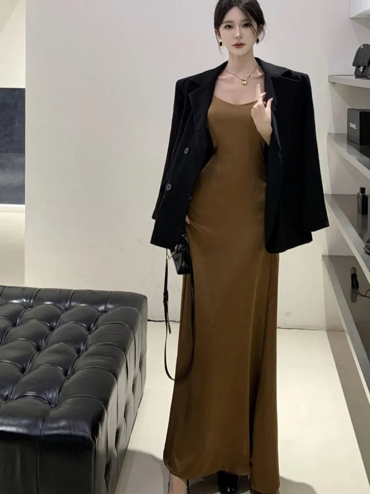 jinran French Vintage Evening Party Dress Spaghetti Strap Long Dresses for Women Summer New Backless Slim Prom Robe Maxi Vestidos Mujer