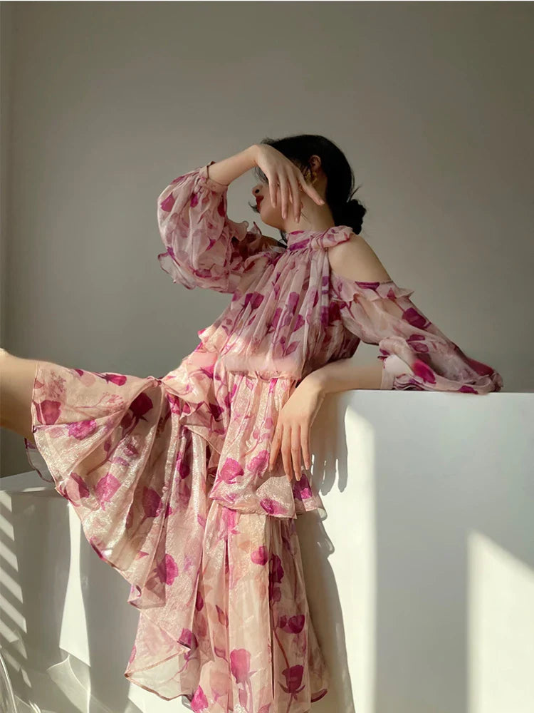 jinran Beach Style Floral Mini Dress Woman Boho 2024 Spring Long Sleeve Party Fairy Dress Female Fashion Casual Elegant Korean Dress