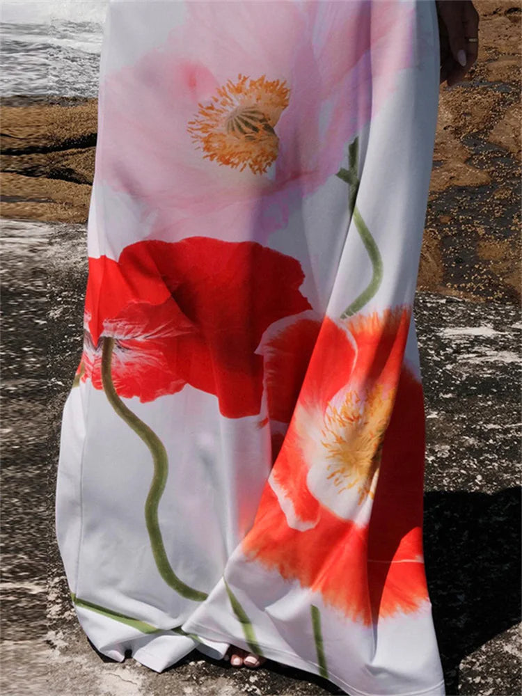 jinran Summer Printed Halter Dresses For Women Fashion Beach Holiday Spaghetti Backless Maxi Dress Female Elegant Party Dress New