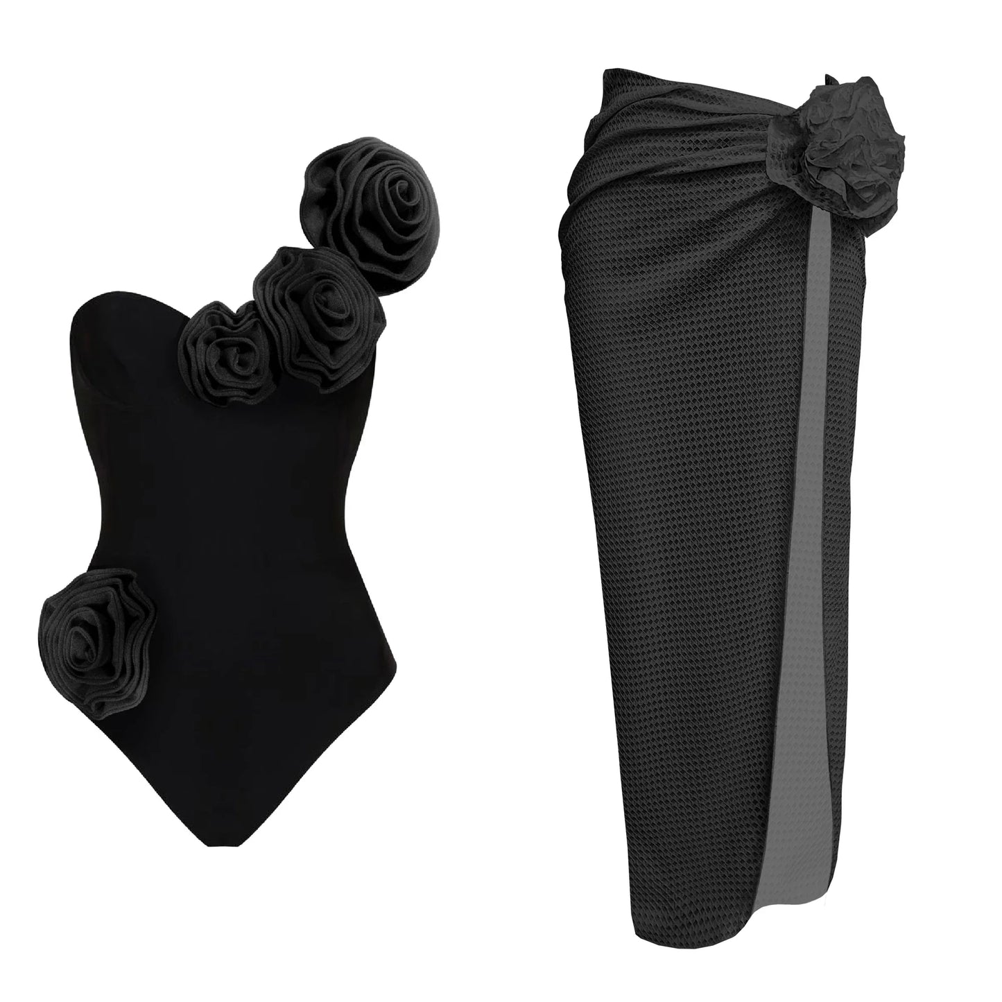 jinran 2024 One Piece Swimsuit Women Swimwear with Beach Skirt V Neck Bathing Suit Flower Beachwear Monokini Swim Summer