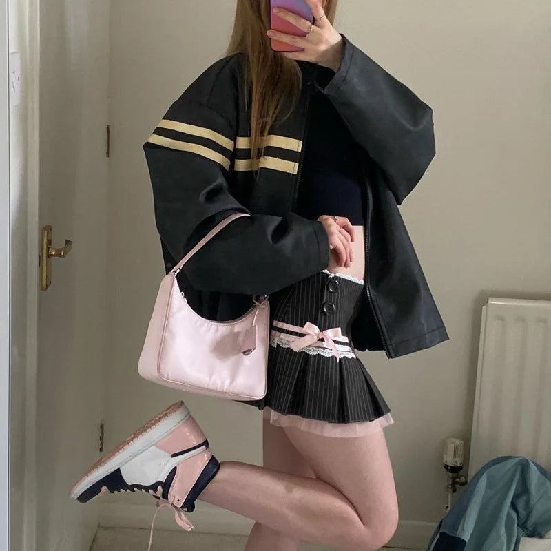 jinran Summer Skirt Women Sweet Streetwear Fashion Lace Patchwork Bandage Casual Sexy Slim Mini Skirt Solid Party Elegant Skirts Female
