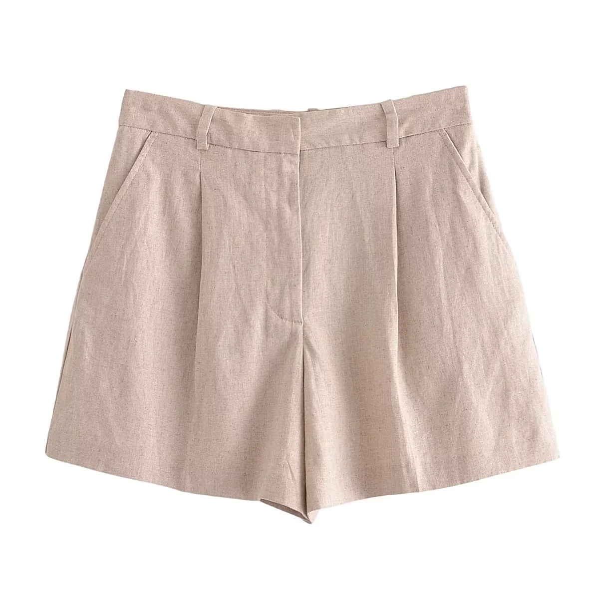 jinran Cotton Linen Brown Spring Summer Pockets Shorts Vest Set Sleevless Button Up V Neck Wide Leg Outfits 2 Pcs Suit Femme
