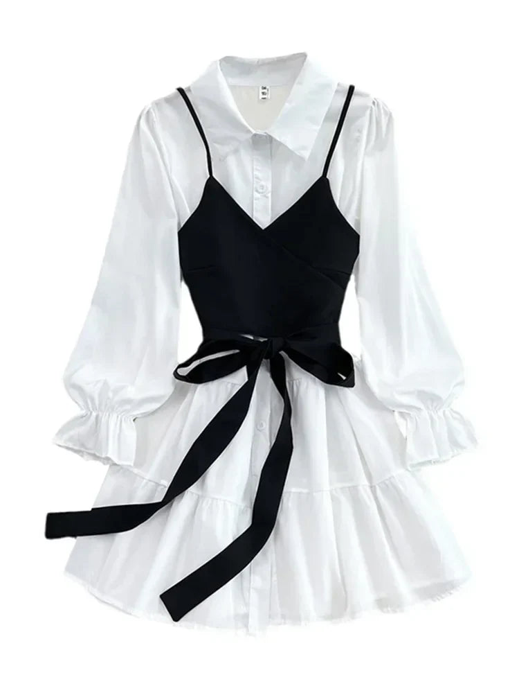 jinran Spring Autumn New Fashion Casual Suit Female Korean Loose White Shirt Dress Slim Vest Dress Two-piece Set GD786