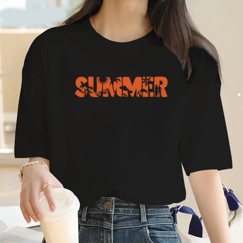 jinran Vintage Medieval letter-Print T-shirt Street Y2K2024 Shin-Harajuku Loose fitting fashion short-sleeved top T-shirt for women