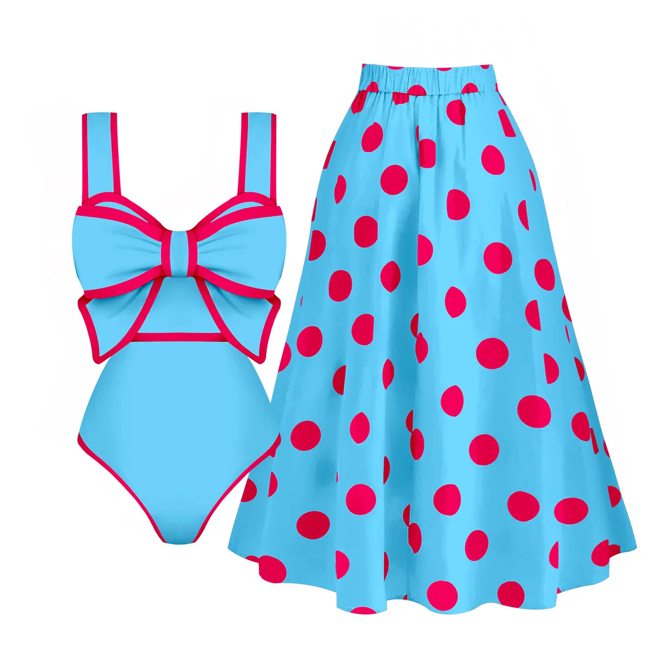 jinran 2024 New Bow Tie One Piece Swimsuit For Women Swimwear with Skirt Bathing Suit Monokini Beach Bodysuit Beach Wear