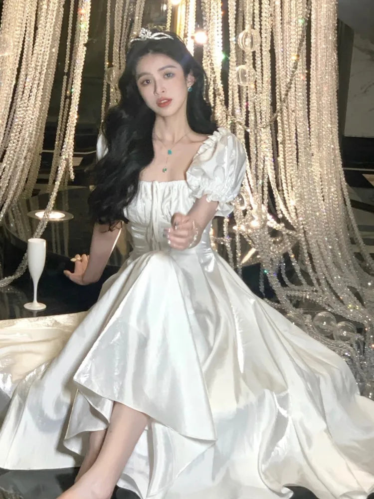 jinran Elegant French White Wedding Party Dress Women Vintage Burgundy Romantic Prom Vestidos Summer Korean A-line Graduation Dresses
