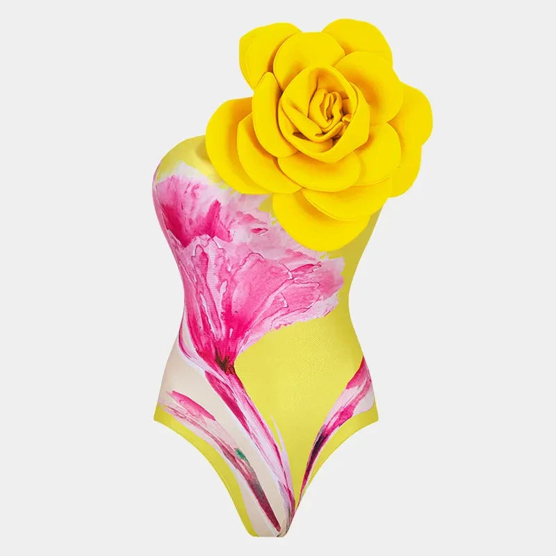 jinran 2024 3D Flower One Piece Swimsuit Women Swimwear Monokini Bodysuit Bathing Suit Belt Beach Wear