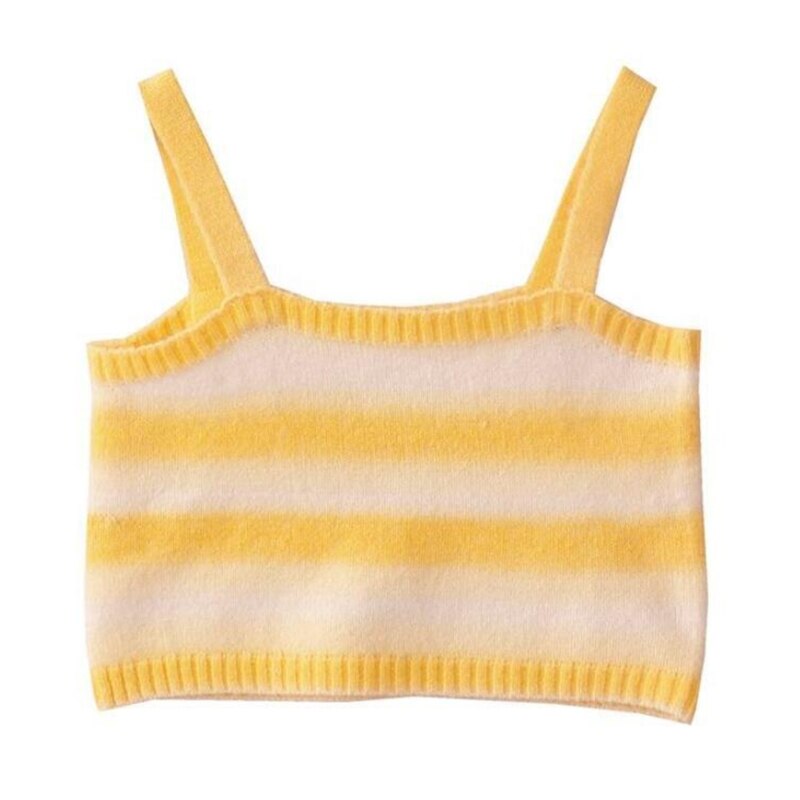 jinran Women Rainbow Striped Crop Tops Female Knitted Sleeveless Tank Tops Summer Camisoles Sweet Girls Casual Party Daily Club Vest