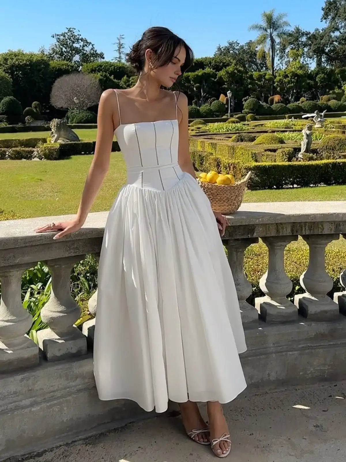 jinran 2024 White Dress Women Halter Cotton Long Dress Lace Elegant Party Outfits Ladies Sexy Club Clothes