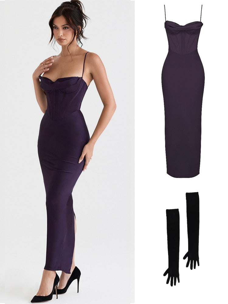 jinran Summer Satin Maxi Bodycon Dress Sexy Event Night Wedding Guest Dress Women Corset Party Dresses Pink Slit Dress High Quality