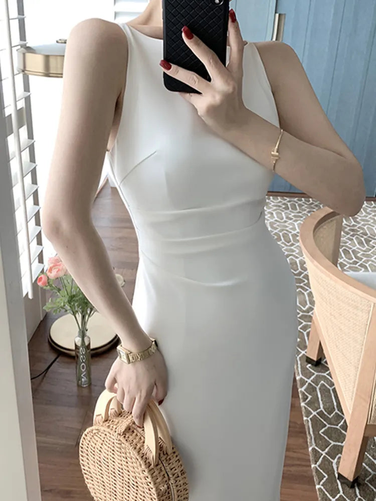 jinran - New Women Summer Fashion Spaghetti Strap Sleeveless Sexy Dress Female Elegant Evening Midi Dress