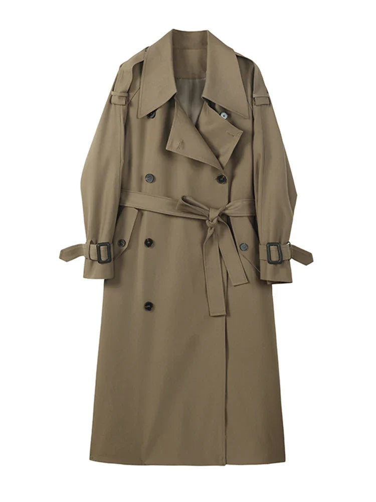jinran Irregular Trench Coat For Women 2024 Spring Solid Color Lapel Double Breasted Fashion Long Windbreaker Clothing 2R7862