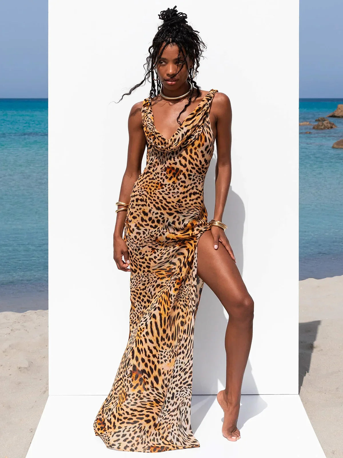 jinran Summer Holiday Beachwear Mesh See Through Maxi Dress Outfits for Women Sexy Backless Sleeveless Slit Long Dresses Summer Dress