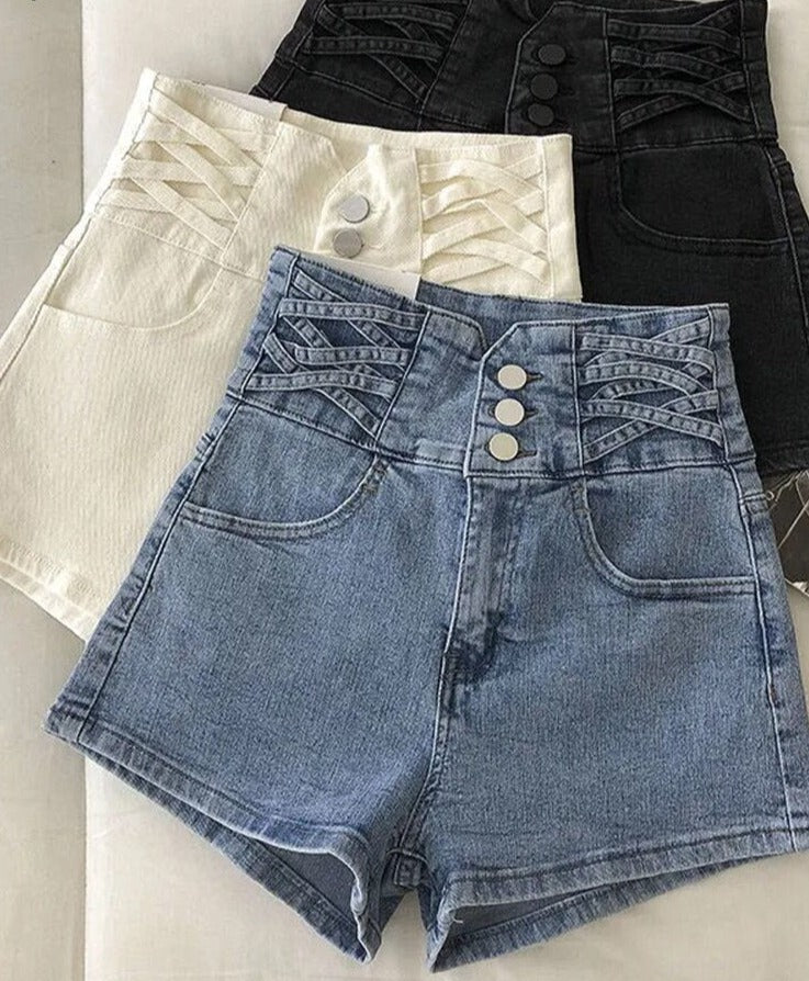 jinran New Streetwear Female High Waist Wide Leg Vintage Denim Shorts Spring Summer Women Loose Washed Solid Color Jeans Shorts