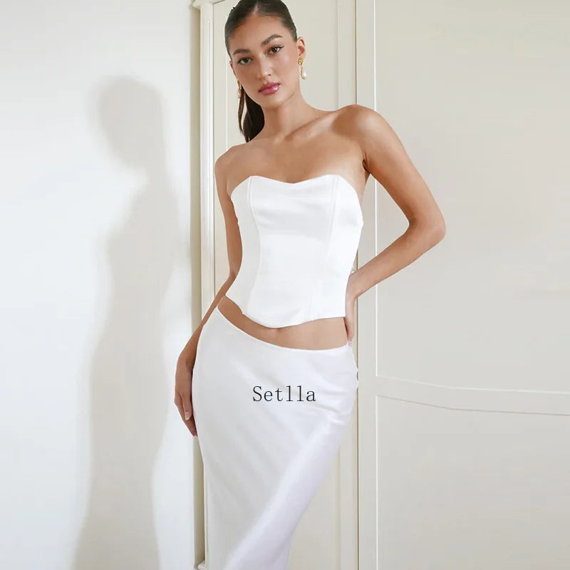 jinran Elegant Fashion Corset Dress Sets Satin Bandage Sexy Backless 2 Piece Sets Summer Outfits for Women Co-ords Set Skirt Sets